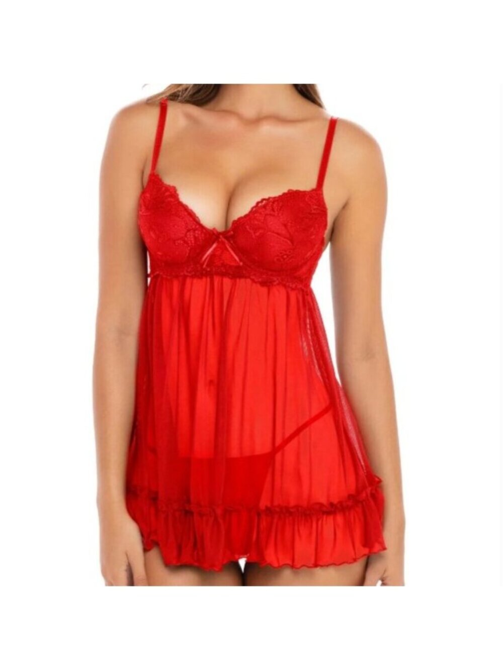 Rene Rofe Push Up Babydoll with G-String Thong - 2 Piece Set